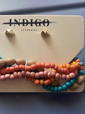 Indigo Multicolor Beaded Bracelet Set - Coral, Pink, Teal, Yellow & Beige